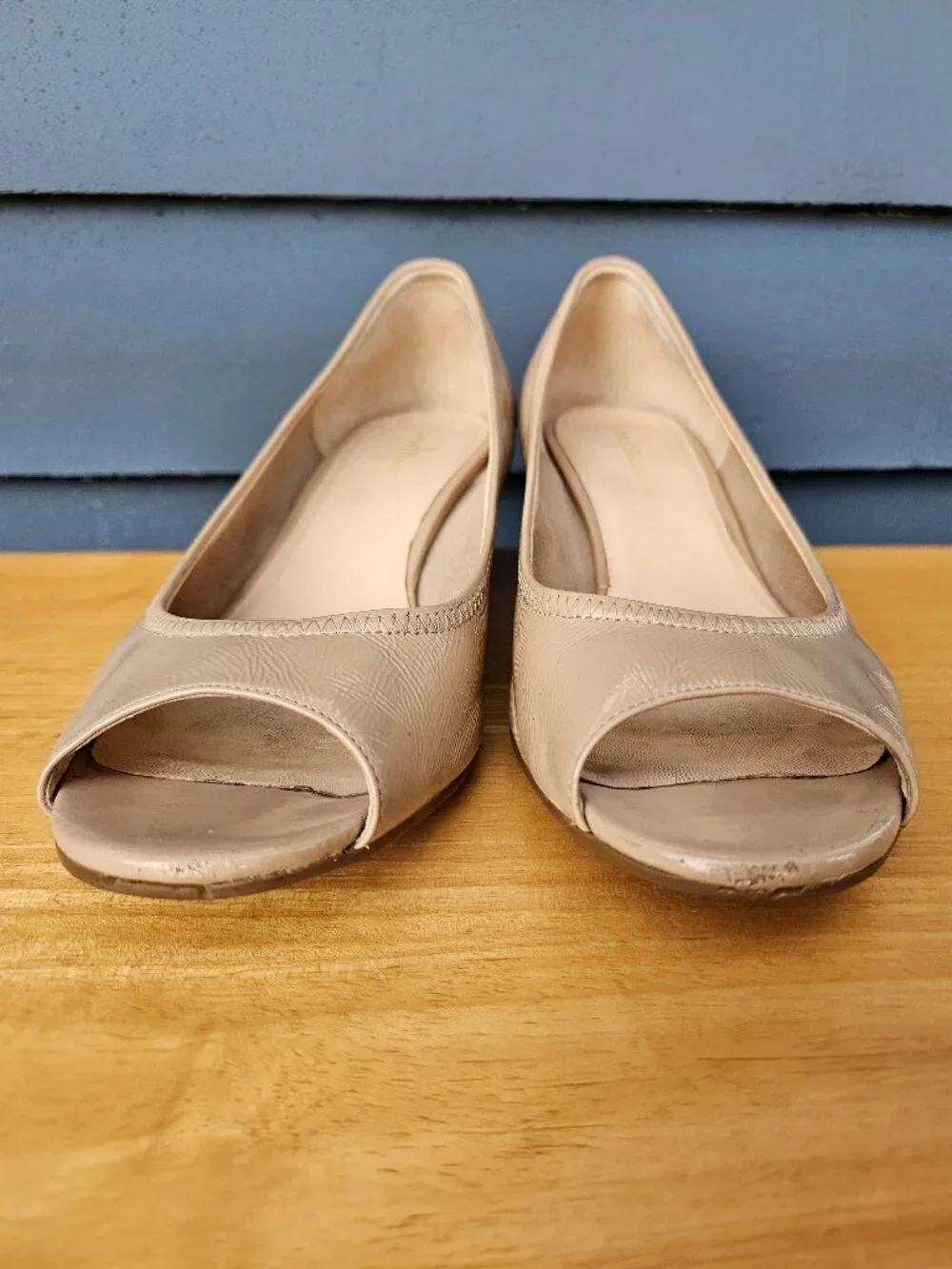 Cole Haan Tan Peep Toe Wedge